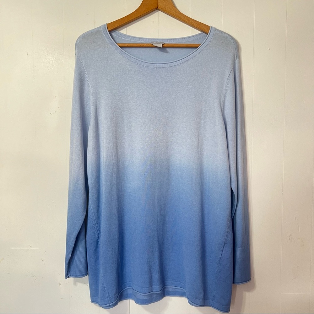 Chico’s Blue Ombre Lightweight Coastal Casual Sweater Tunic Top Size 2 US L